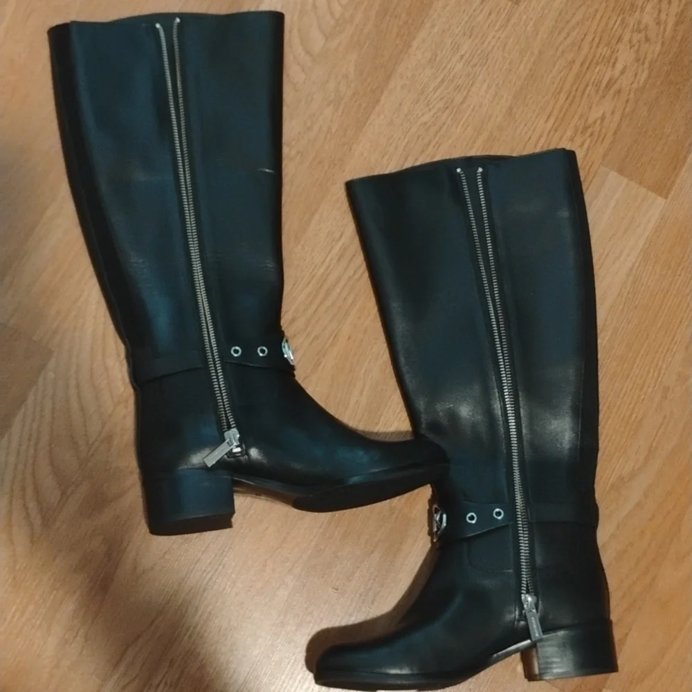 Michael Kors Black Leather Over-the-Knee Buckle Boots Size 5.5